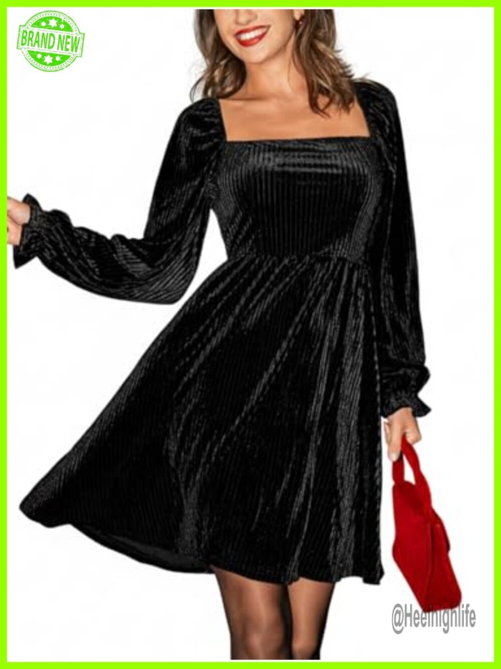 Long Sleeve Velvet Mini Party Dress Square Neck Cocktail Evening